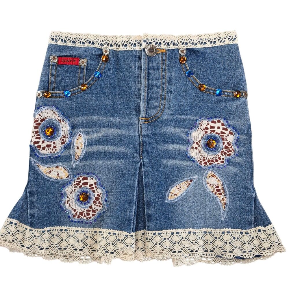 Lipstik Girls Boho Denim Outfit Size 5 Jacket Skirt Top Boho Boutique Sample Y2K - Picture 9 of 16